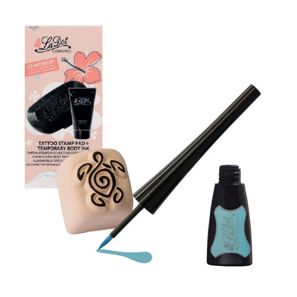 Pack petits futés : Pierre de tatouage éphémère Tortue + Kit encrage + Liner bleu lagon