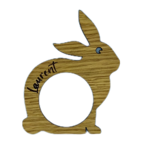 Rond de serviette "a table mon lapin" en plaqué chêne