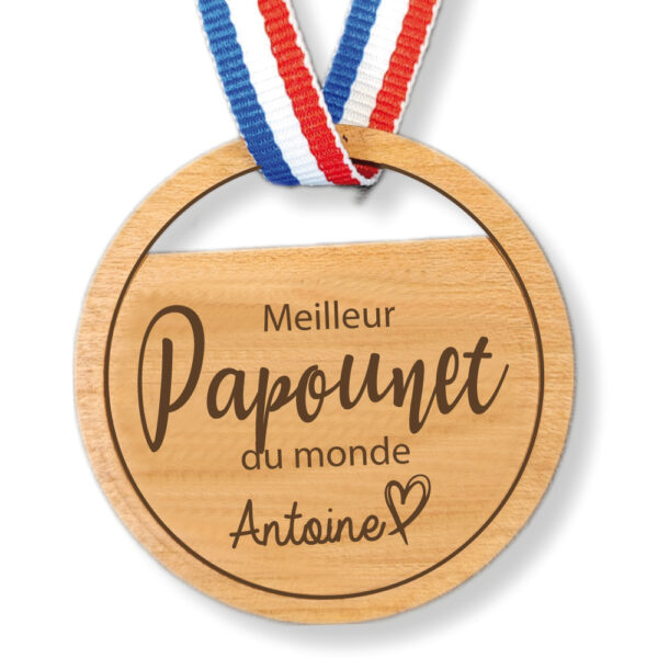 Médaille en bois "Meilleur Papounet"