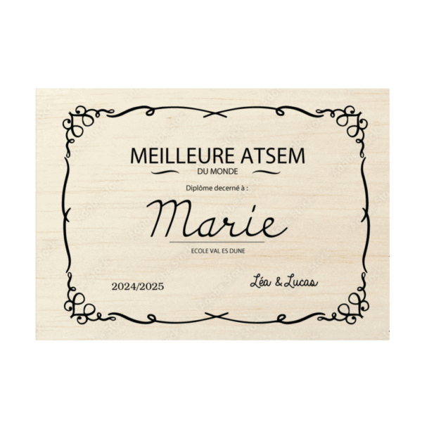 Diplôme personnalisé en bois – Gravure laser pour Maîtresse, Nounou, Atsem, Parents, Mamie, etc.