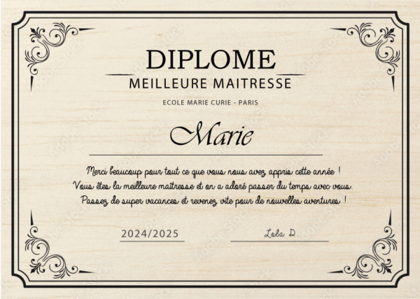 Diplôme personnalisé en bois – Gravure laser pour Maîtresse, Nounou, Atsem, Parents, Mamie, etc. – Image 2