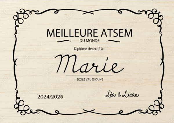 Diplôme personnalisé en bois – Gravure laser pour Maîtresse, Nounou, Atsem, Parents, Mamie, etc. – Image 2